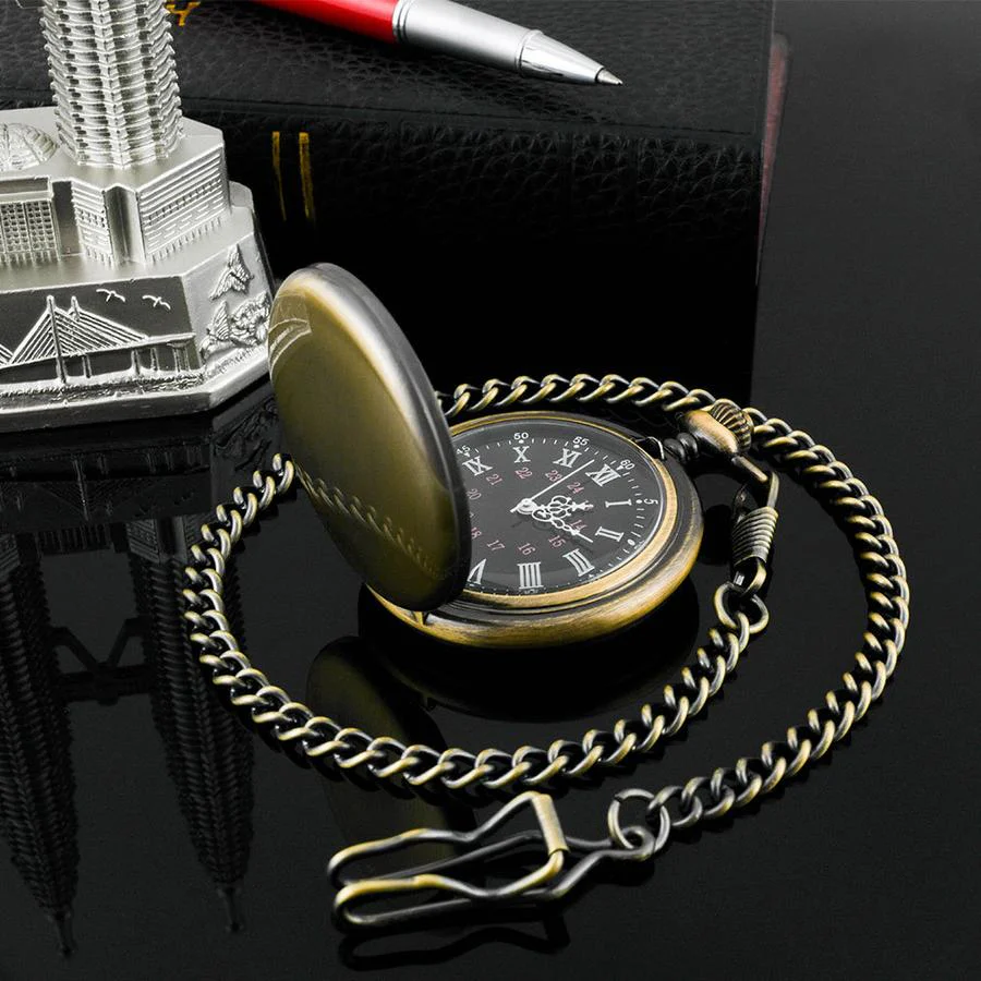 Retro Bronze Roman Quartz Pocket Watch